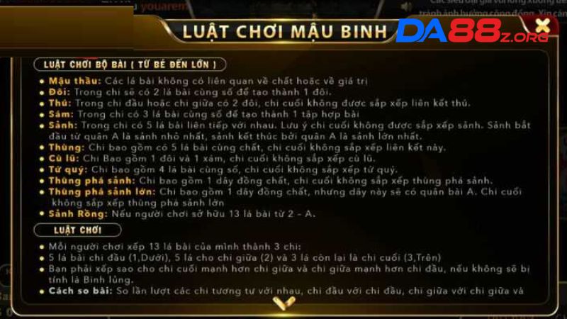 Cách Chơi Mậu Binh Online Miễn Phí Trên Da88 Cho Tân Thủ 4 Nhà cái quy định rõ hand ranking để cược thủ quyết định chiến thuật hợp lý nhất